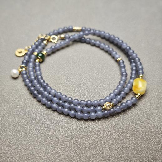 精美！和田玉青海料冰底烟紫4mm直径手串 1122-25 商品图3