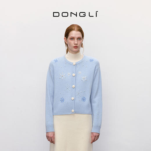东黎 • 童心未远 初雪 山羊绒女士冬季提花圆领开衫 5556 商品图1