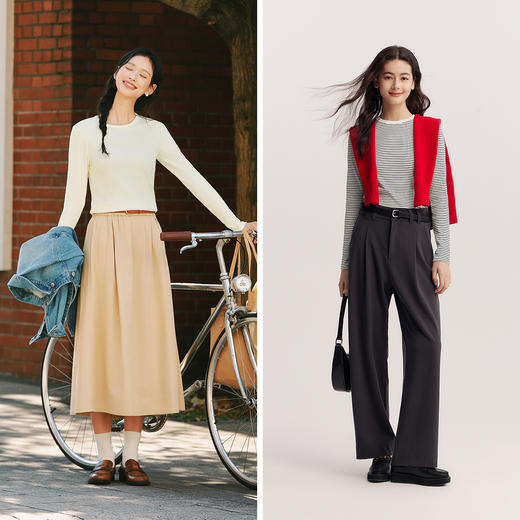 森马长袖T恤女春季正肩紧身圆领打底衫女士显瘦基础款百搭套头衫 商品图4