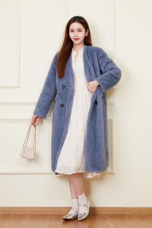 ELLA JADE 韩版宽松气质V领皮草大衣外套 21325 商品图1