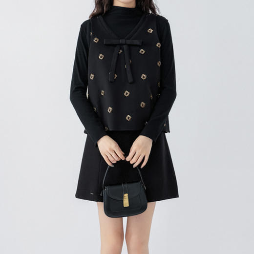 奢姿大码女装2025冬季时尚刺绣蝴蝶结上衣套装搭简约内搭三件套9954953936AB 商品图4