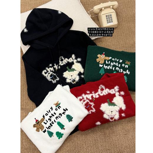 25AW上新 蕾蕾同款【圣诞家族】胸前圣诞图案宽松连帽针织毛衣 商品图0