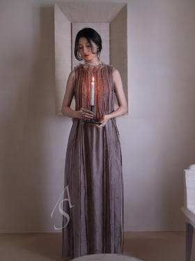 Phaedo 25AW 烟紫色/古金色丝羊毛叠褶流苏无袖连衣裙