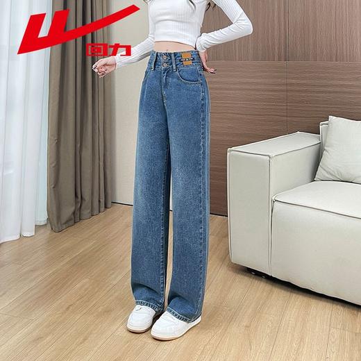 回力高腰牛仔裤女2025新款春秋季小个子宽松显瘦直筒休闲阔腿裤子 商品图3