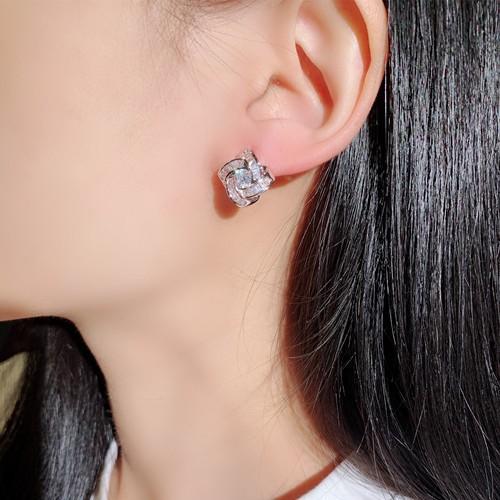 E002144新款时尚韩国银针耳环超闪镶锆几何型气质耳钉耳坠女 商品图2