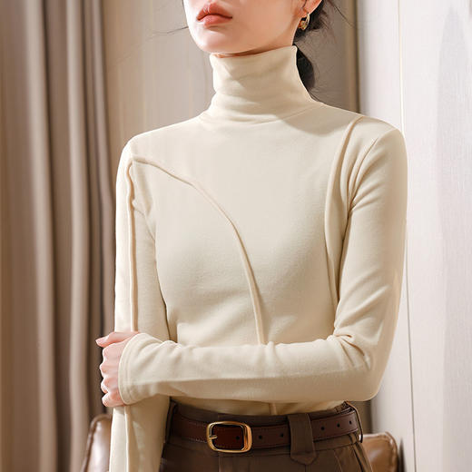 J5D3072-CS双面德绒打底衫女2025新款女装气质高领长袖保暖内搭鱼骨收腰上衣 商品图0
