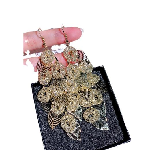 E002251新款时尚OL锆石树叶气质挂钩耳环女 跨境潮流长款网红风耳坠耳饰 商品图4