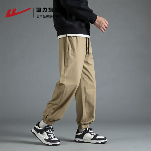 回力休闲裤男士2025春夏款纯棉百搭束脚裤高街九分裤子黑色工装裤 商品图4