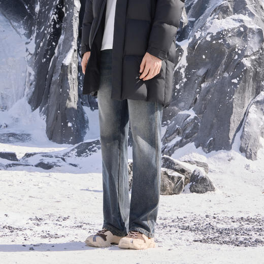 半身缘男裤 冬季时尚高弹复古宽松版型直筒牛仔裤254101P10130105 商品图4