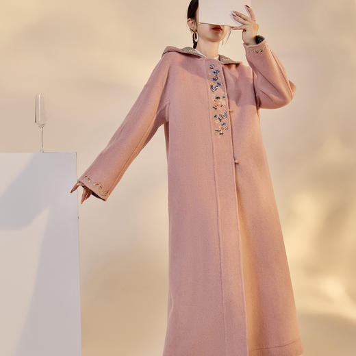 SS NX010新中式双面毛呢外套宽松显瘦连帽羊毛大衣 商品图3