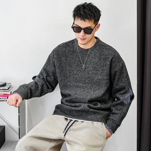 徐太浪【拼接格子 假两件】套头毛衣男秋冬款休闲风青年针织上衣 商品图1