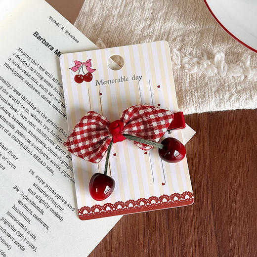 甜美精致樱桃蝴蝶结发夹-纪念日百货门店同款167748715 商品图1