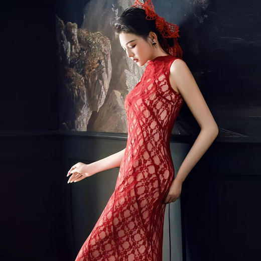 新中式订婚礼服旗袍新娘敬酒服高级无袖红色2025新款出阁礼服 商品图1