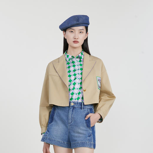 谜底短款外套女2023春季新款简约百搭西装领小外套长袖231MW0012 商品图0