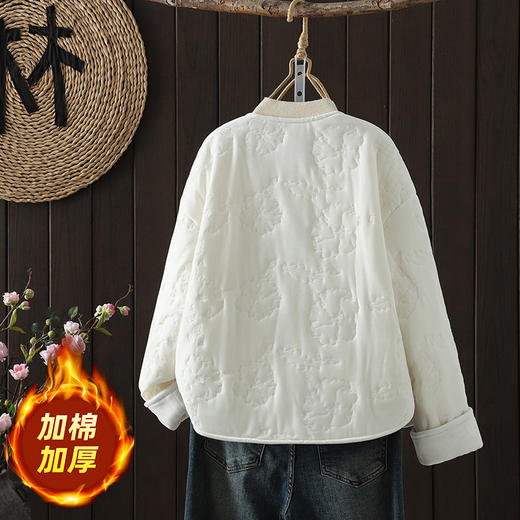 2025冬季新款复古中式国风改良纯色文艺休闲圆领夹棉棉袄外套女 商品图1