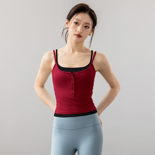 跃牌【海听系列】假两件瑜伽服上衣女 带胸垫文胸一体拼色打底吊带背心XC85 商品图4