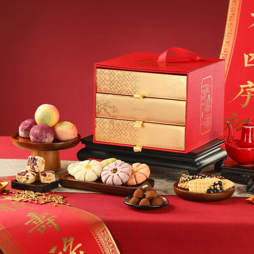 【集瑞三层礼盒】悠享时2025春节年货礼盒装中式糕点过年走亲戚送礼品新年高端点心团购751g 商品图1