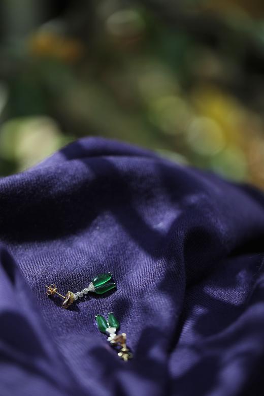 老坑高冰蓝绿翡翠 | 郁金香耳环 商品图1