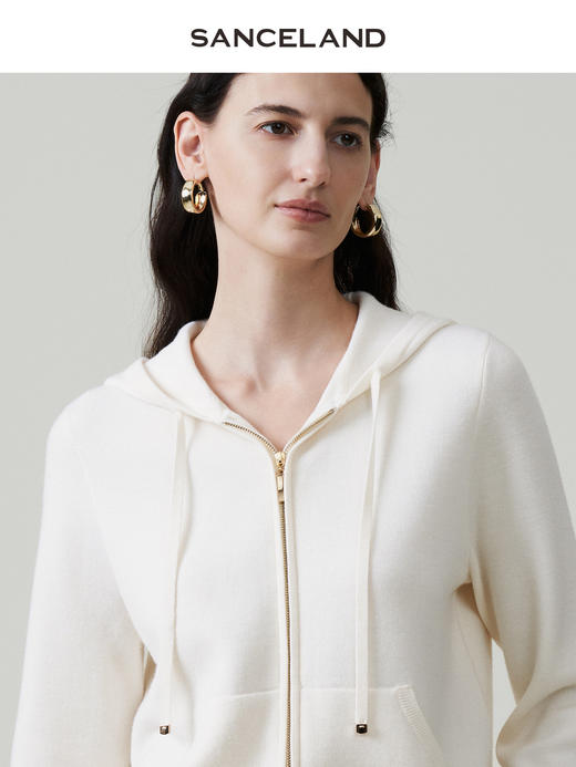 三石一澜SANCELAND 精纺羊毛连帽开衫SJ35501113 商品图1