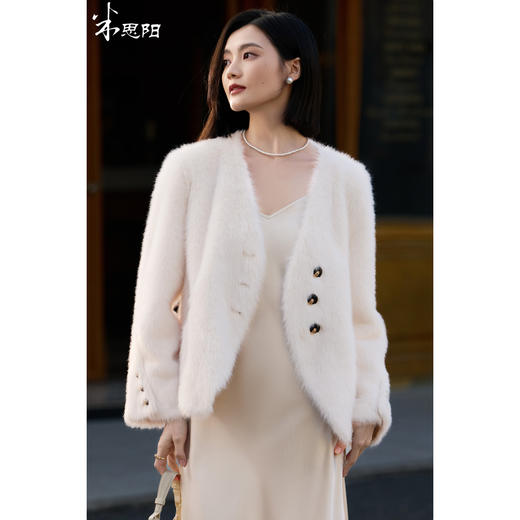 水貂绒环保皮草外套 触感柔软蓬松 米思阳2025冬季新款气质优雅仿水貂绒短款皮草短外套女5749 商品图2