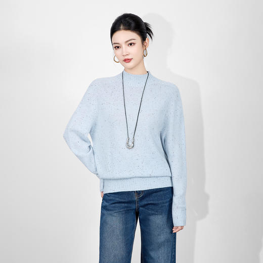 「高货wl」全新升级【铂金会员238/天猫319/差价81】(00251)洛诗琳密织彩点纱美丽诺羊毛上衣2025秋冬立领宽松针织毛 商品图0