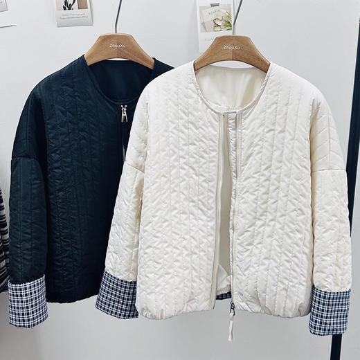 格子卷边袖短款棉服｜轻量化版型，怎么搭都好看！【3-5天发货】 商品图4