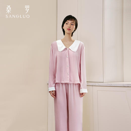 桑罗丝绒睡衣套装撞色显白女家居服可外穿 商品图1