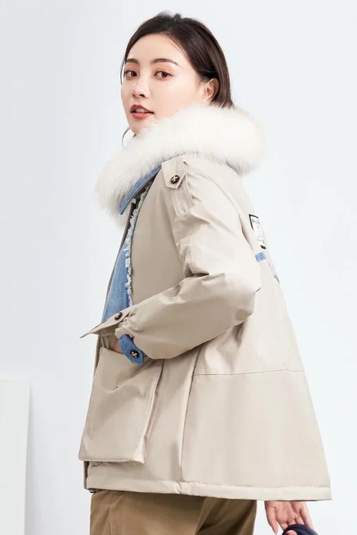 冰洁BENGEN 个性毛领牛仔拼接加厚羽绒服外套 21679 商品图2