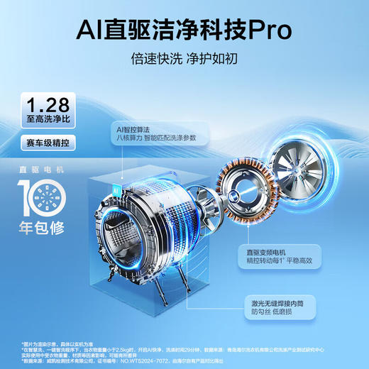 【云溪4.0pro】海尔滚筒洗衣机全自动10公斤大容量懒人家用AI直驱精华洗1.28高洗净比光等离子除菌【75D白】537超薄+AI直驱+光等离子除菌XQG100-BLEG75DWU1 商品图3