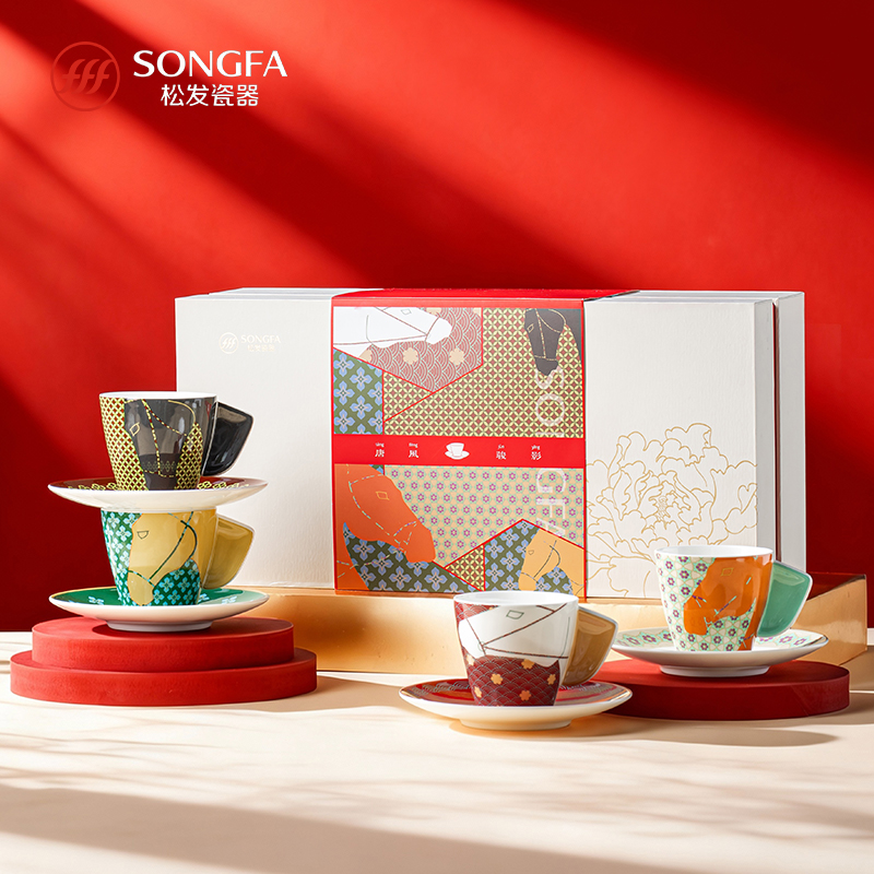8头唐风骏影咖啡杯碟套组