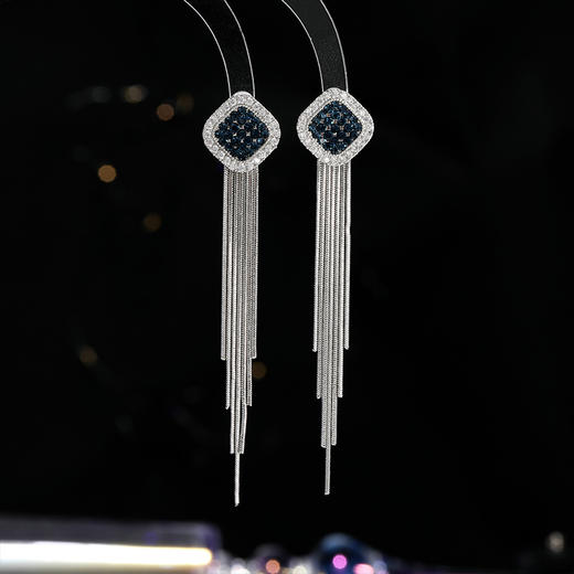 s925银针方形几何流苏优雅百搭耳环LY 商品图0