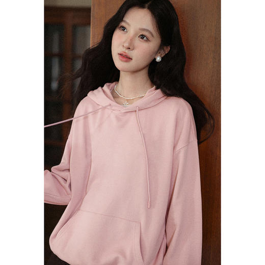 鹿向南「桃花园」粉色长袖连帽卫衣秋季新款宽松好看通勤上衣女 商品图1