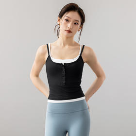 跃牌【海听系列】假两件瑜伽服上衣女 带胸垫文胸一体拼色打底吊带背心XC85