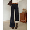 鹿向南「咖啡馆柔」深蓝色加绒牛仔裤女秋冬季保暖阔腿直筒长裤子 商品缩略图0