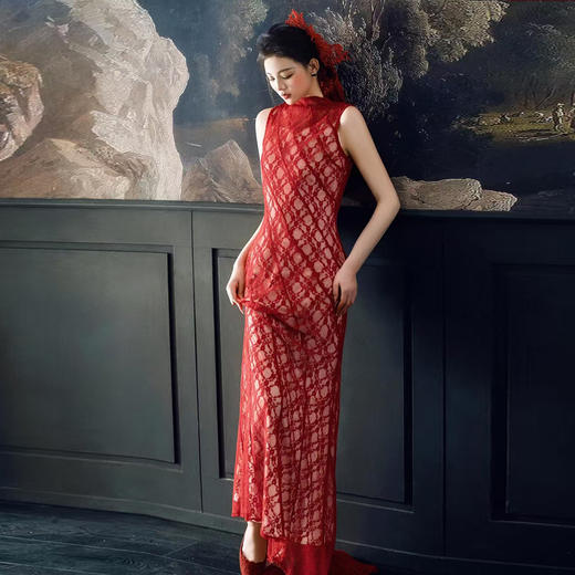 新中式订婚礼服旗袍新娘敬酒服高级无袖红色2025新款出阁礼服 商品图0