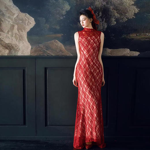 新中式订婚礼服旗袍新娘敬酒服高级无袖红色2025新款出阁礼服 商品图2
