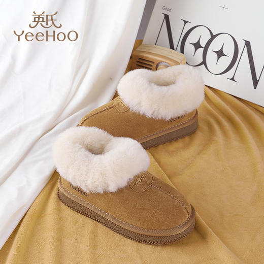 【暖冬鞋服丨YeeHoO英氏儿童冬季保暖雪地靴】加绒保暖内里，舒适御寒，宝宝出门玩雪也不会冻脚，加厚防撞鞋头，保护脚趾，经典的驼色和棕色两款可选，温柔又百搭，款式简约，通勤、旅游、休闲散步都能穿 商品图3