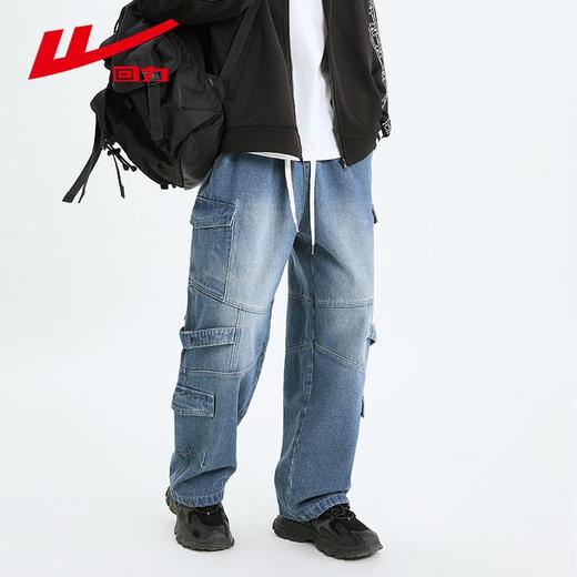 回力工装牛仔裤男2025春秋新款美式高街阔腿休闲裤宽松直筒长裤子 商品图5