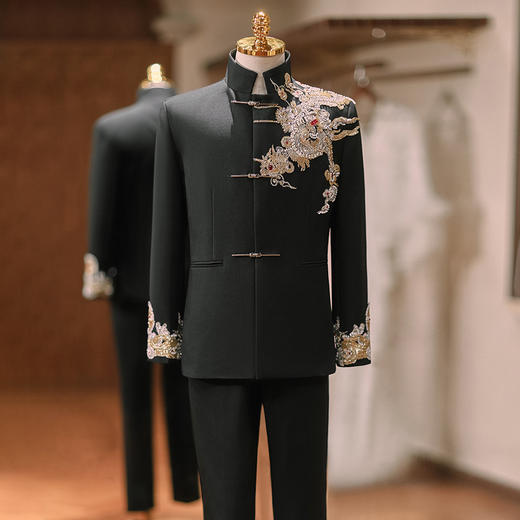 珠绣中山装套装男新中式结婚新郎服接亲唐装订婚敬酒礼服2025秋季 商品图3