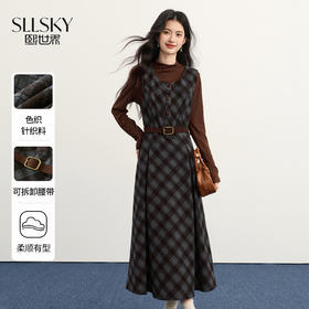 【11/26新品】熙世界法式复古风格子背心连衣裙女2025秋冬新款收腰无袖针织长裙