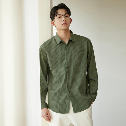 GXG男装【压褶工艺】春季时尚肌理感面料男款翻领长袖衬衫K&C 商品图9