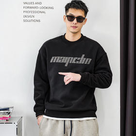 徐太浪【钉珠字母 擦色设计】加绒卫衣男秋冬款休闲内搭打底上衣