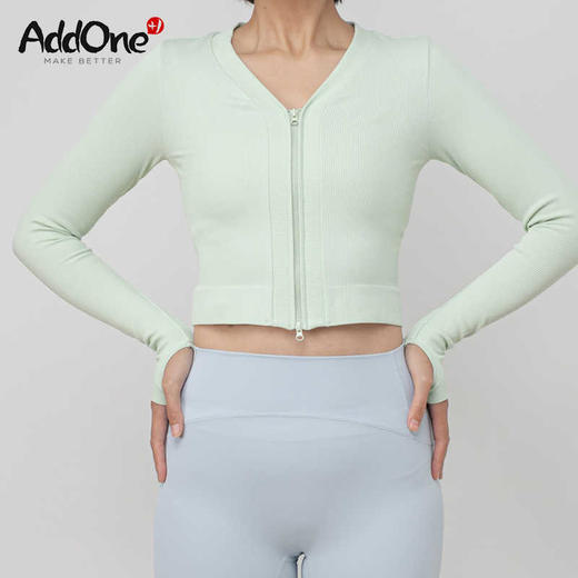 AddOne +1瑜伽普拉提运动大V领罗纹高弹短款拉链长袖外搭 商品图2