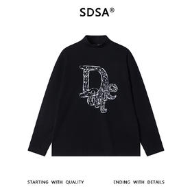 T5052SDSA男士秋冬新款痞帅男装美式撞色手绘字母印花立领长袖T恤百搭