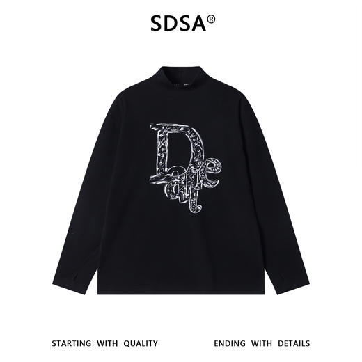 T5052SDSA男士秋冬新款痞帅男装美式撞色手绘字母印花立领长袖T恤百搭 商品图0