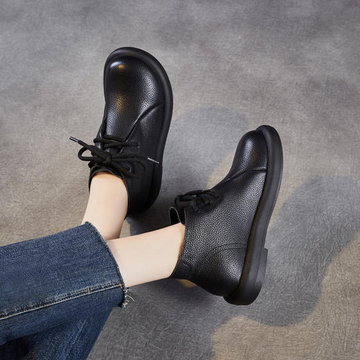 ZM 258769真皮平底马丁靴英伦风复古软底休闲系带及踝短靴 商品图2