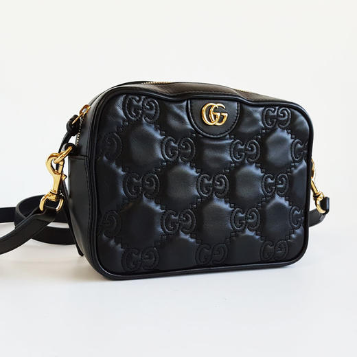 【95新】GUCCI古驰GG Matelasse702234黑色牛皮双G压花单肩斜挎相机包中性款181125AK27 商品图2