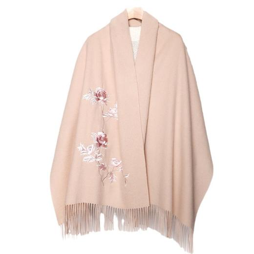 羊毛围巾女秋冬加厚保暖国风刺绣羊毛披肩女送妈妈生日礼物礼盒装 商品图4