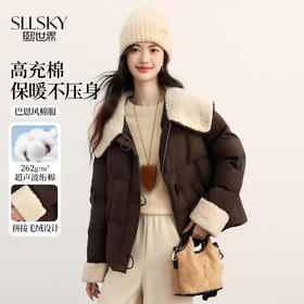 【11/26新品】熙世界巴恩风仿羊羔毛领棉服外套女冬季新款小个子牛角扣短款棉衣