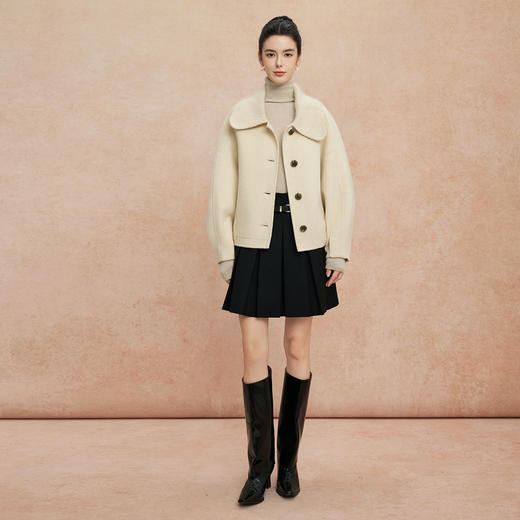 QH943斯尔丽25新款时尚减龄混色拼针织领小个子短款羊毛大衣 商品图3